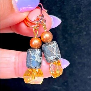 Rose gold and Black Sea sediment earrings/Swarovski